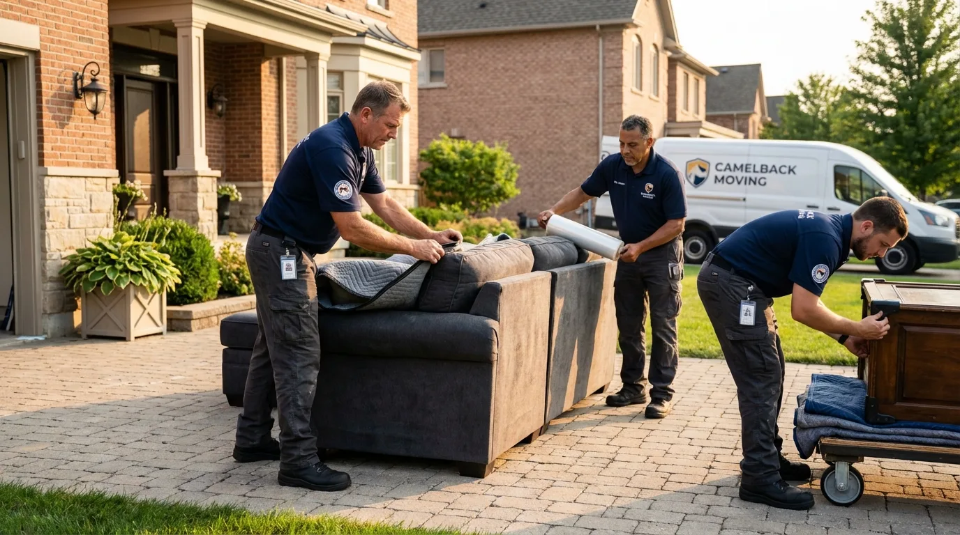 Large estate moving crew wrapping furniture in New Ulm, MN
