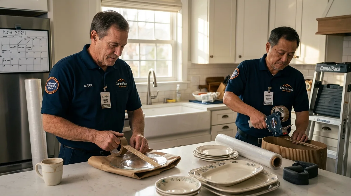 Professional crew packing kitchen dishware in New Ulm, MN